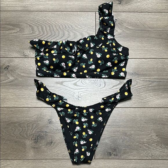 Victoria’s Secret Brazilian Cut‎ Black Lemon Two Piece Bikini Swimsuit Medium - Picture 3 of 14